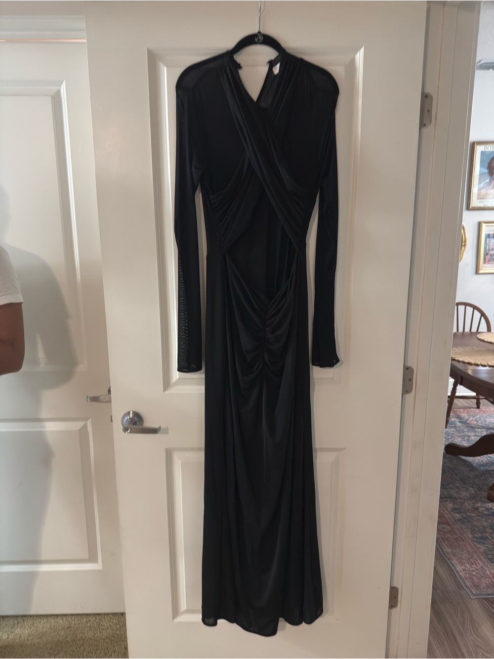 Meshki Black Long-Sleeve Draped Maxi Dress